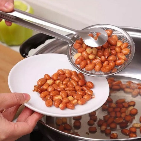 Multi-use stainless steel filter spoon with clip. Multi-use stainless steel filter spoon with clip.